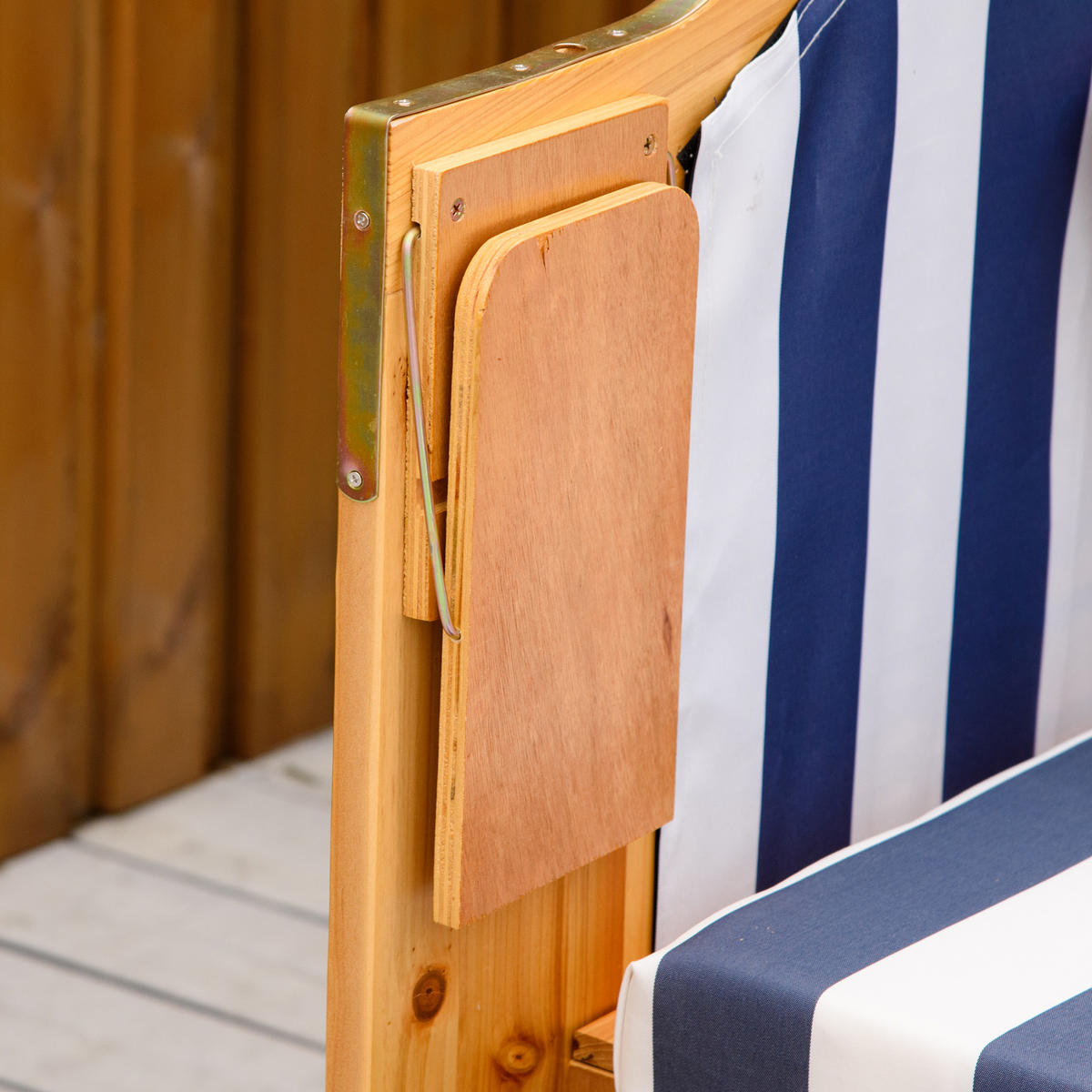 STRANDKORB DE-06791 doppelt mit Dach & Klapptisch Blau - Blau/Weiß, Holz/Kunststoff (118/160/79cm) - ComfortXL