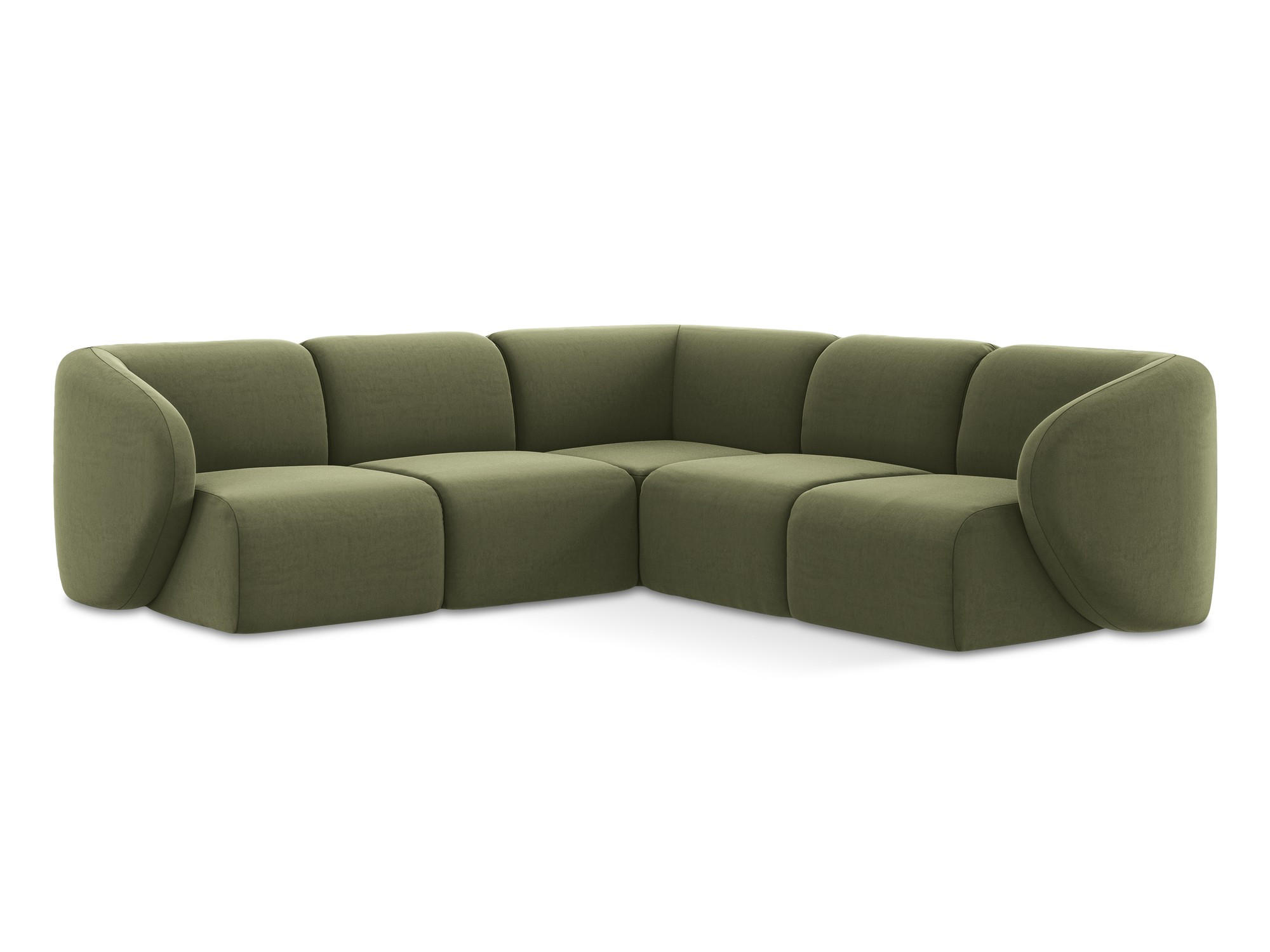 ECKSOFA Samt Stoff Grün - Schwarz/Olivgrün, Holzwerkstoff/Kunststoff (251/251cm) - Makamii