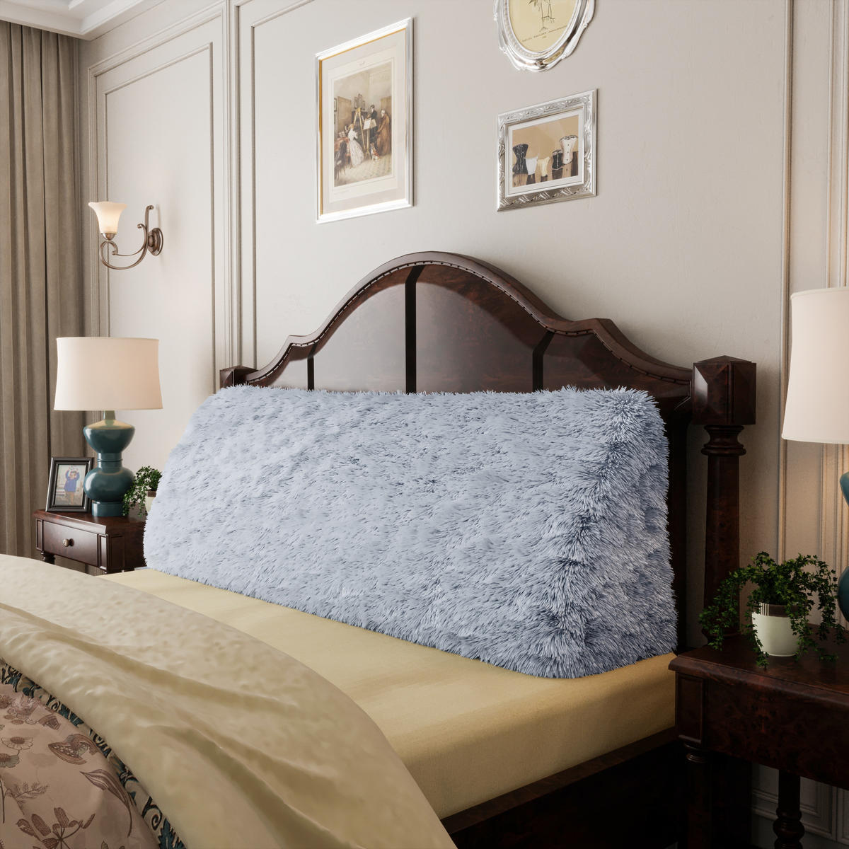 RÜCKENKISSEN Plüsch Blau grau 180 cm - Blaugrau, Textil (50/180cm) - Vercart
