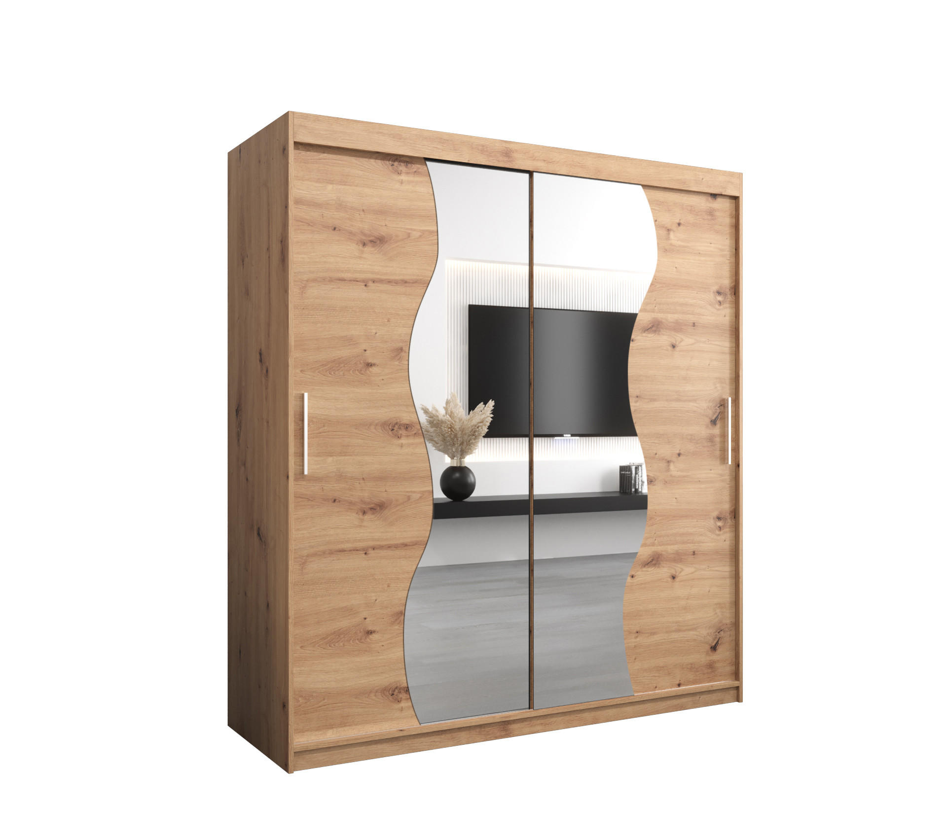 SCHWEBETÜRENSCHRANK 200/180/62 2-türig - Silberfarben/Eiche Artisan, Holz/Kunststoff (180/200/62cm) - Abiks Möbel