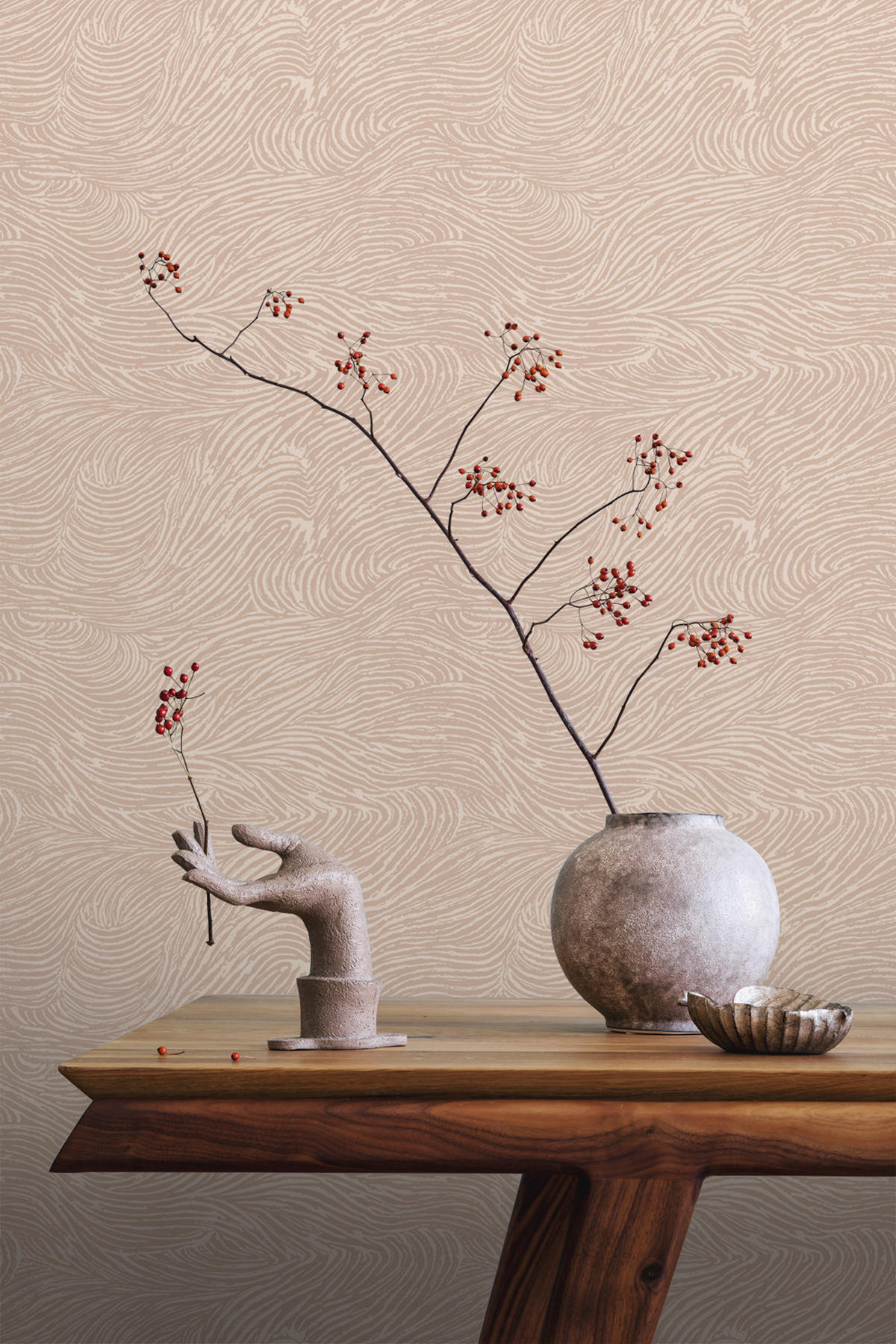 TAPETE 3d Wellenförmige Linien 53 cm x 10.05 m - Pink, Papier (53/1000cm) - ESTAhome