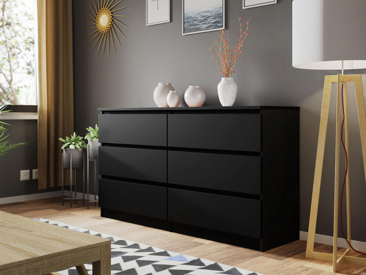 KOMMODE Malwa M6 - Schwarz, Holzwerkstoff (138/77/40cm) - MIRJAN24