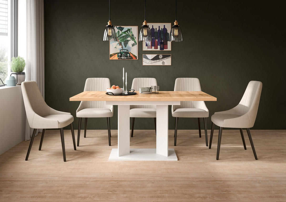 ESSTISCH GUSTAV (B/H/T: ca. 160/76/80 cm) in weiß/Artisan Eiche Nachbildung - Weiß, Holzwerkstoff (80/160/76cm)