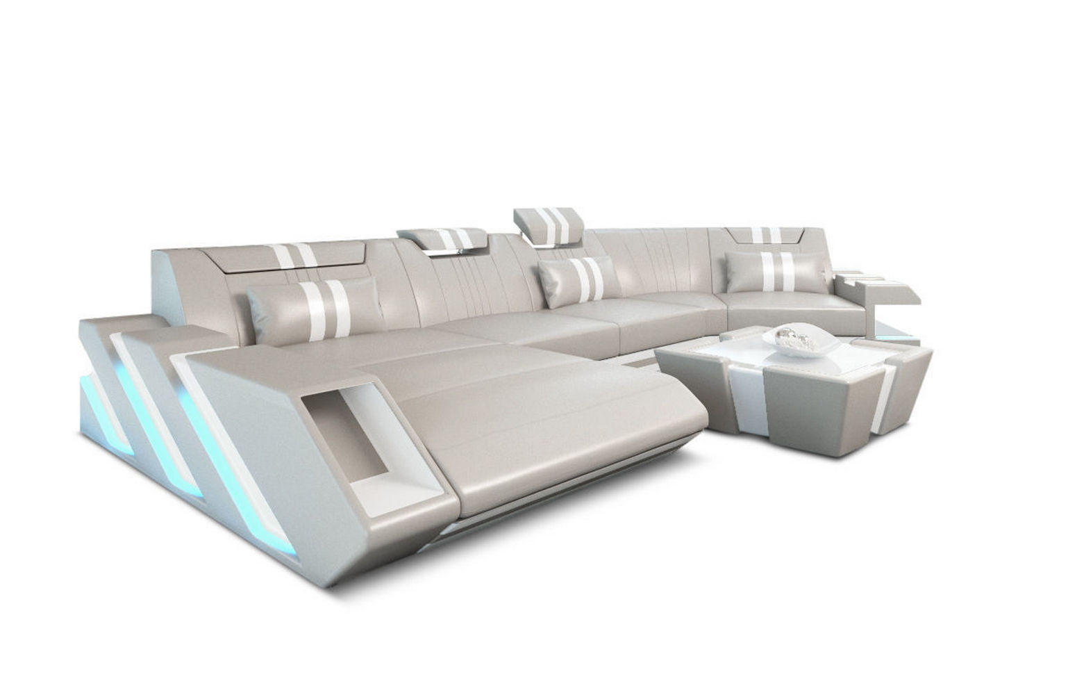 WOHNLANDSCHAFT Apollonia C - Beige, Leder (420/78/190cm) - Sofa Dreams