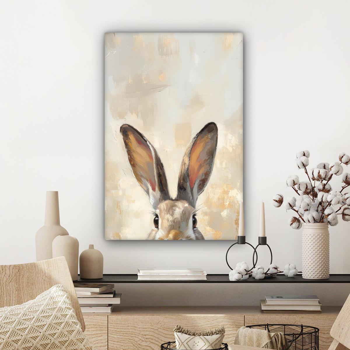 LEINWANDBILD Hase - Ohren - Braun Wanddeko 40x60 cm - Beige, Textil (40/60cm) - MuchoWow