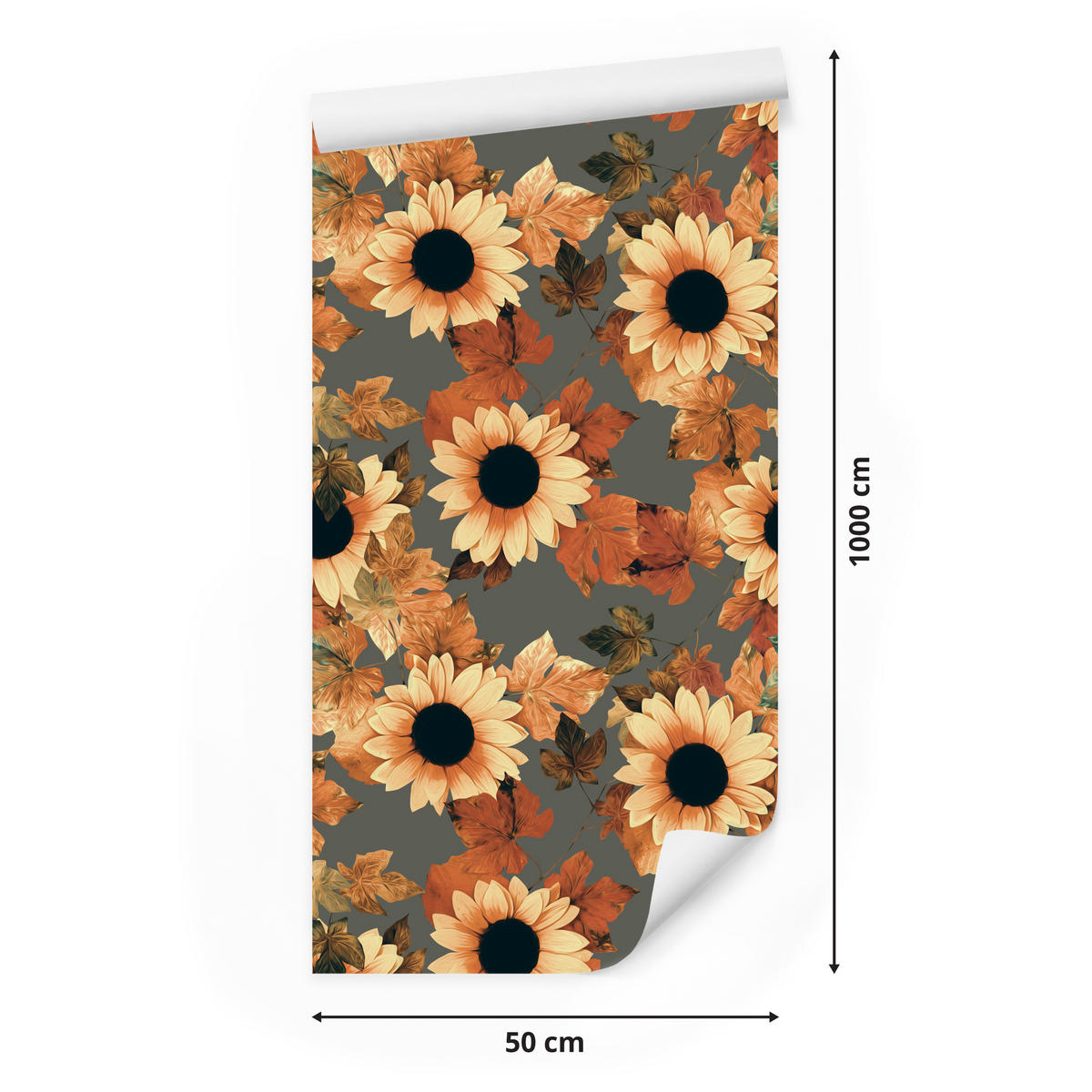 VLIESTAPETE Vintage-Sonnenblumen – Gelb, Orange, Grau – 50x1000 cm - Gelb/Orange, Papier (50/1000cm) - Muralo
