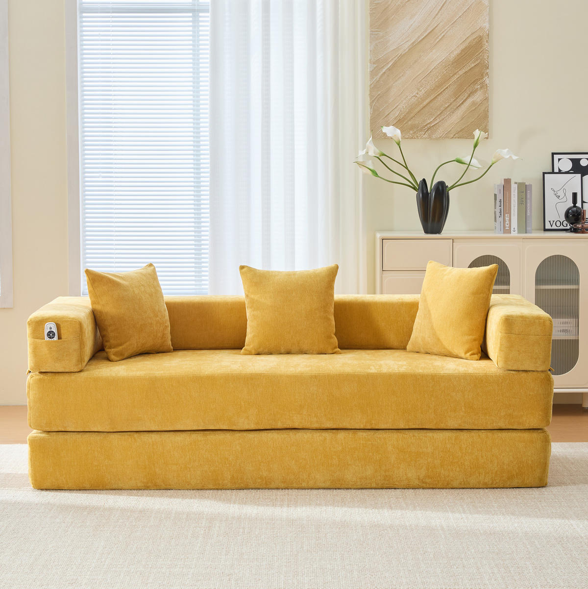 SOFA-BLOCK modular 198 x 79 x 60 cm Chenille Mustard Yellow - Gelb, Kunststoff (31.1/23.62/77.95cm) - Meubliv