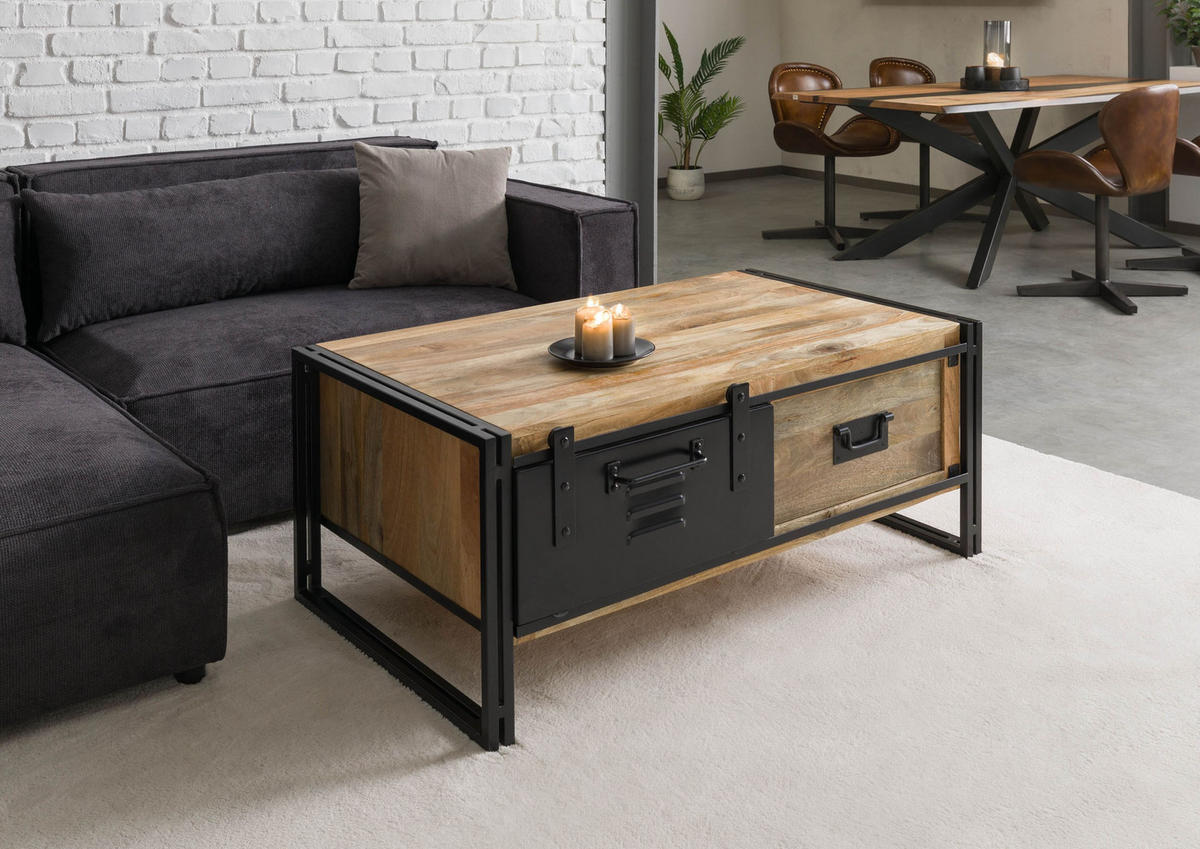 COUCHTISCH Mango 120x70x50 natur klar lackiert / Metall schwarz BLACKBURN #103 - Braun, Holzwerkstoff (120/70/50cm) - Massivmoebel24