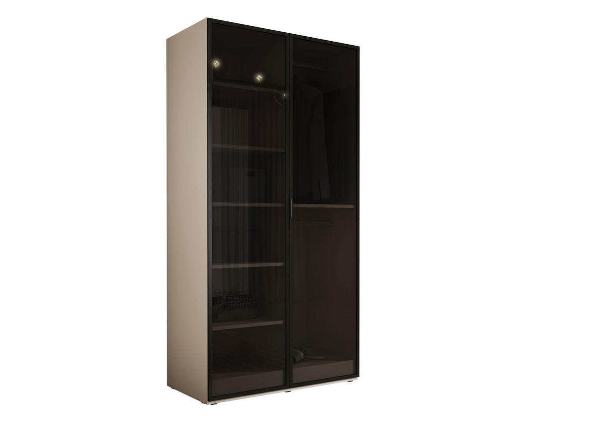 KLEIDERSCHRANK, Sandbeige / Antisol Glas, 100 x 200 x 51 cm - Sandfarben/Schwarz, Holzwerkstoff (100/200/51cm) - 3XE LIVING