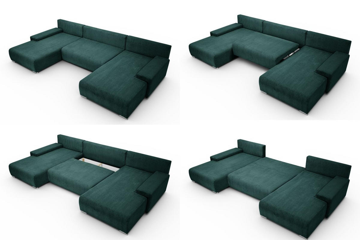 WOHNLANDSCHAFT Lauren in U-Form 348 x 188 cm, 5 Sitzer, Bettzeugablage, Big Sofa, Eckcouch, Cord, grün - Grün, Kunststoff (348/93/188cm) - Margaret Hadas24