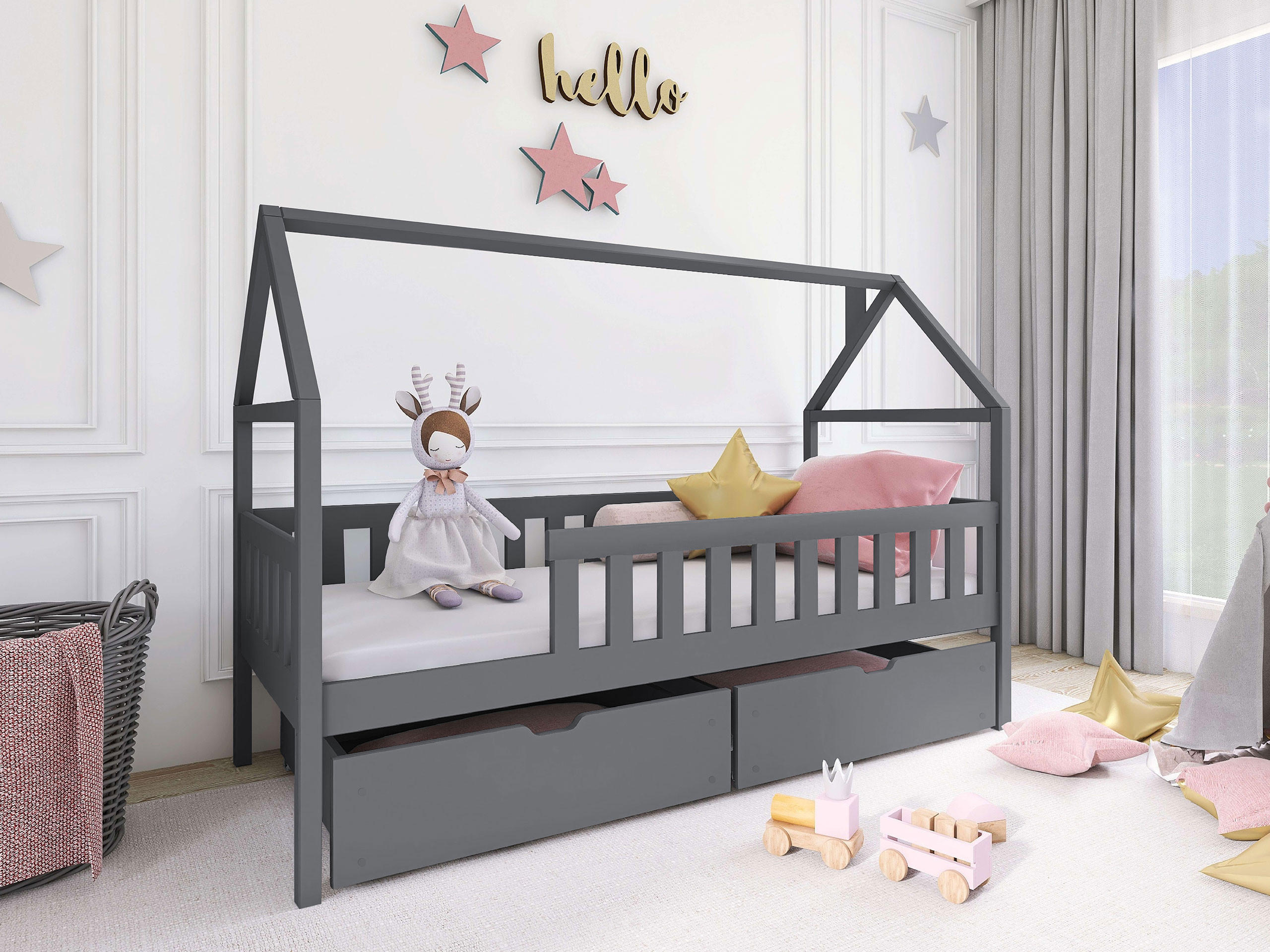 HAUSBETT Domi - Grau, Holz (80/180cm) - MIRJAN24