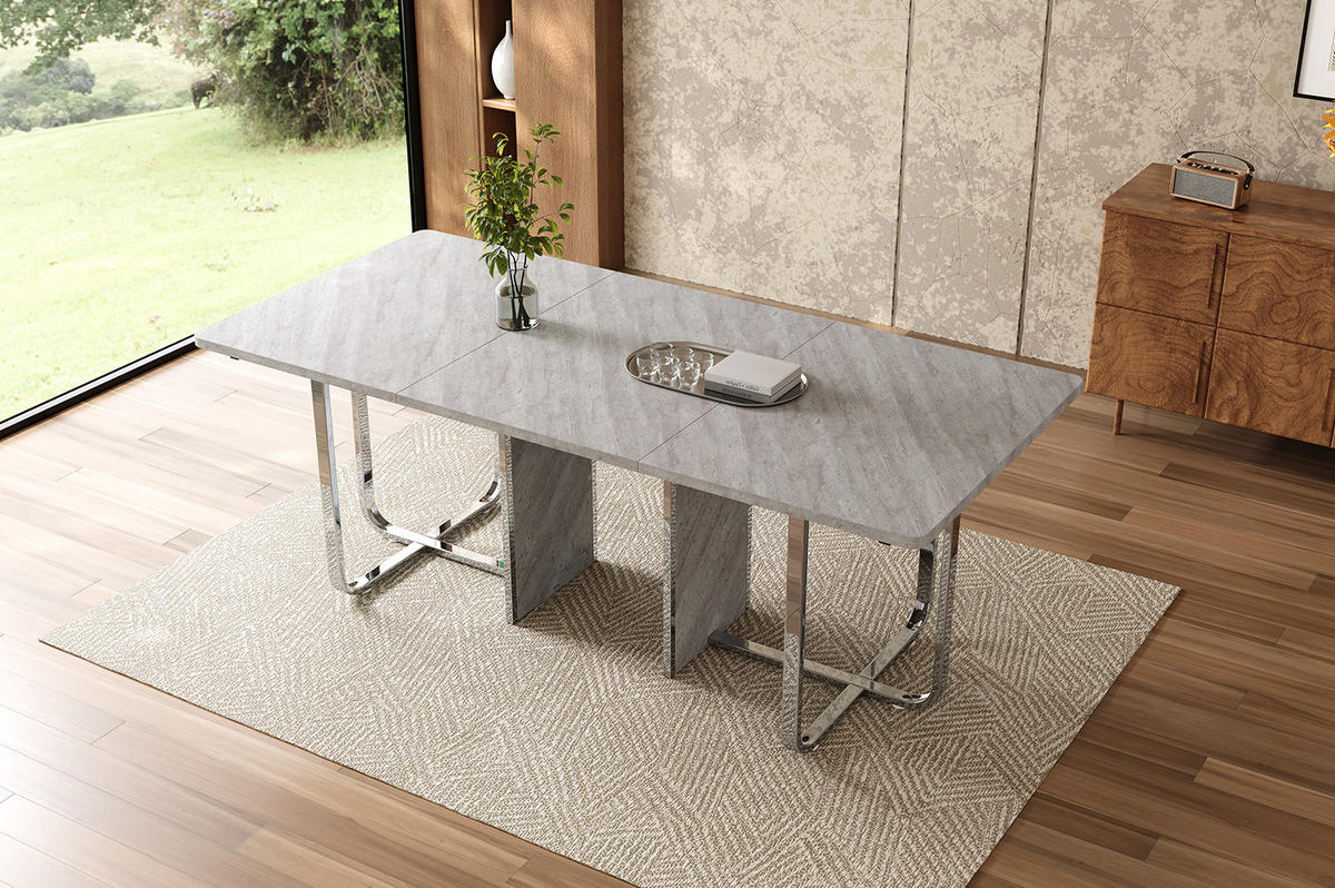 ESSTISCH 180/75/80 cm Grau aus MDF und Metall mit Metallbeinen - Grau, Holzwerkstoff (180/80/75cm) - OKMYHOME