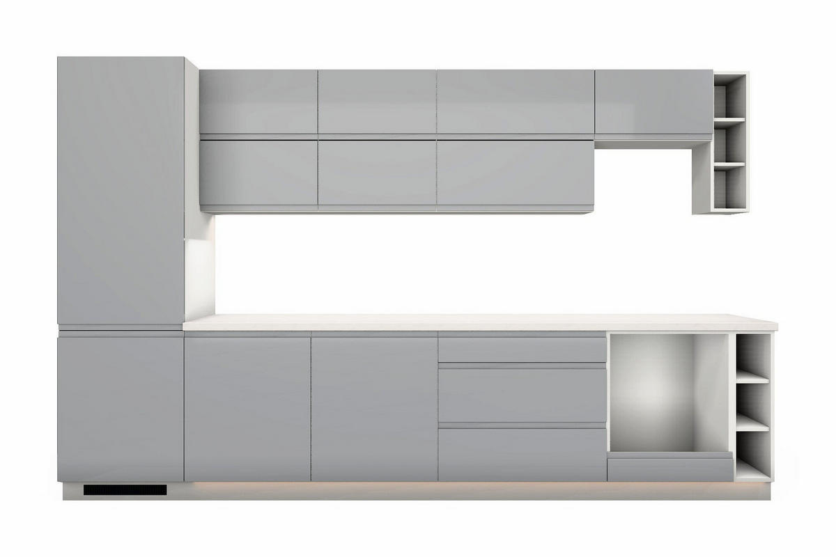 KÜCHENZEILE Velmora Grau Hochglanz – 340 cm – K40-G340 - Grau, Holzwerkstoff (340/212/60cm) - ROYAL24_MARKT