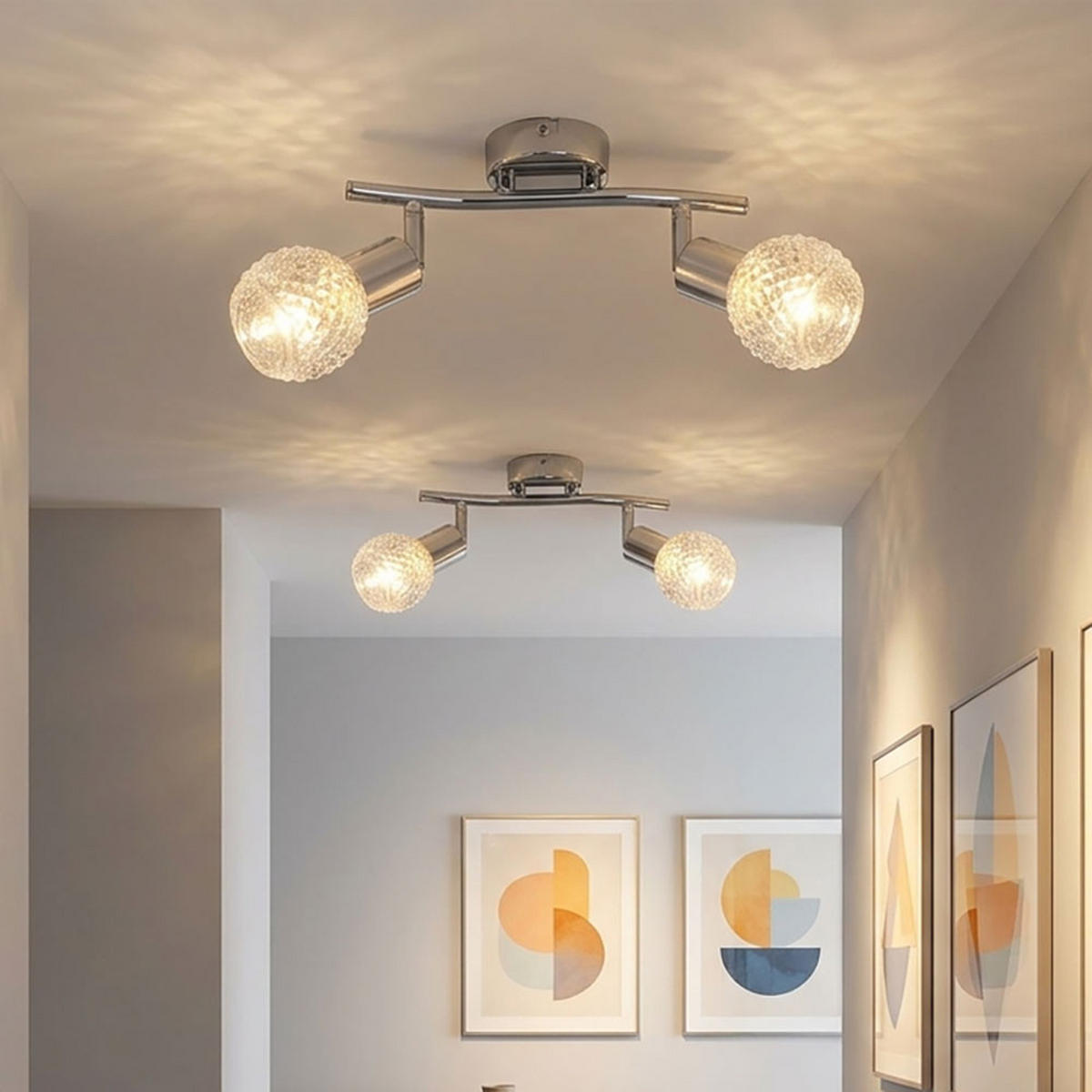 DECKENLEUCHTE Metall Glas Silber 2er Set - Silberfarben, Glas (25/8/19cm) - Globo Lighting
