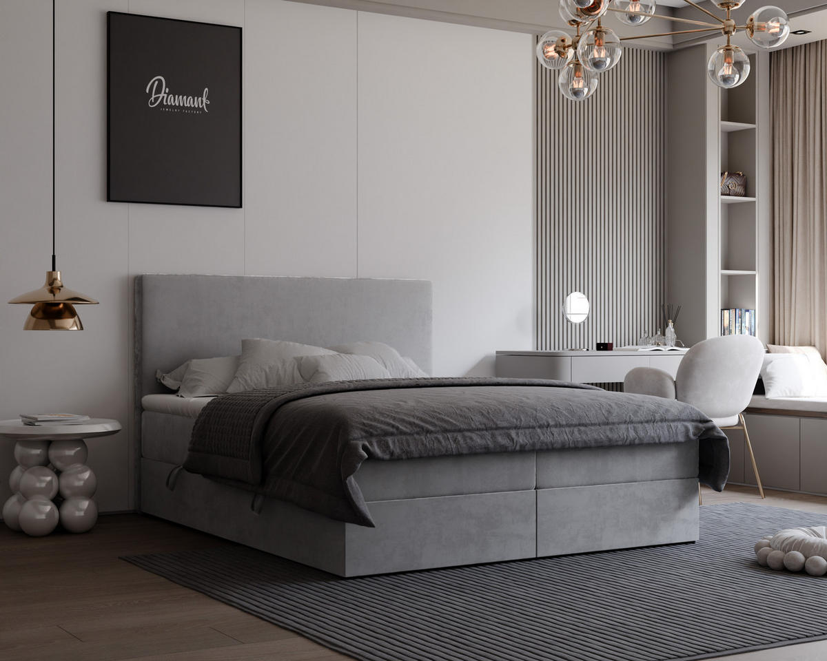 BOXBETT GIULIA 120/200 cm mit Matratze und Topper, Hellgrau - Hellgrau, Holzwerkstoff/Textil (120/200cm) - Idohome