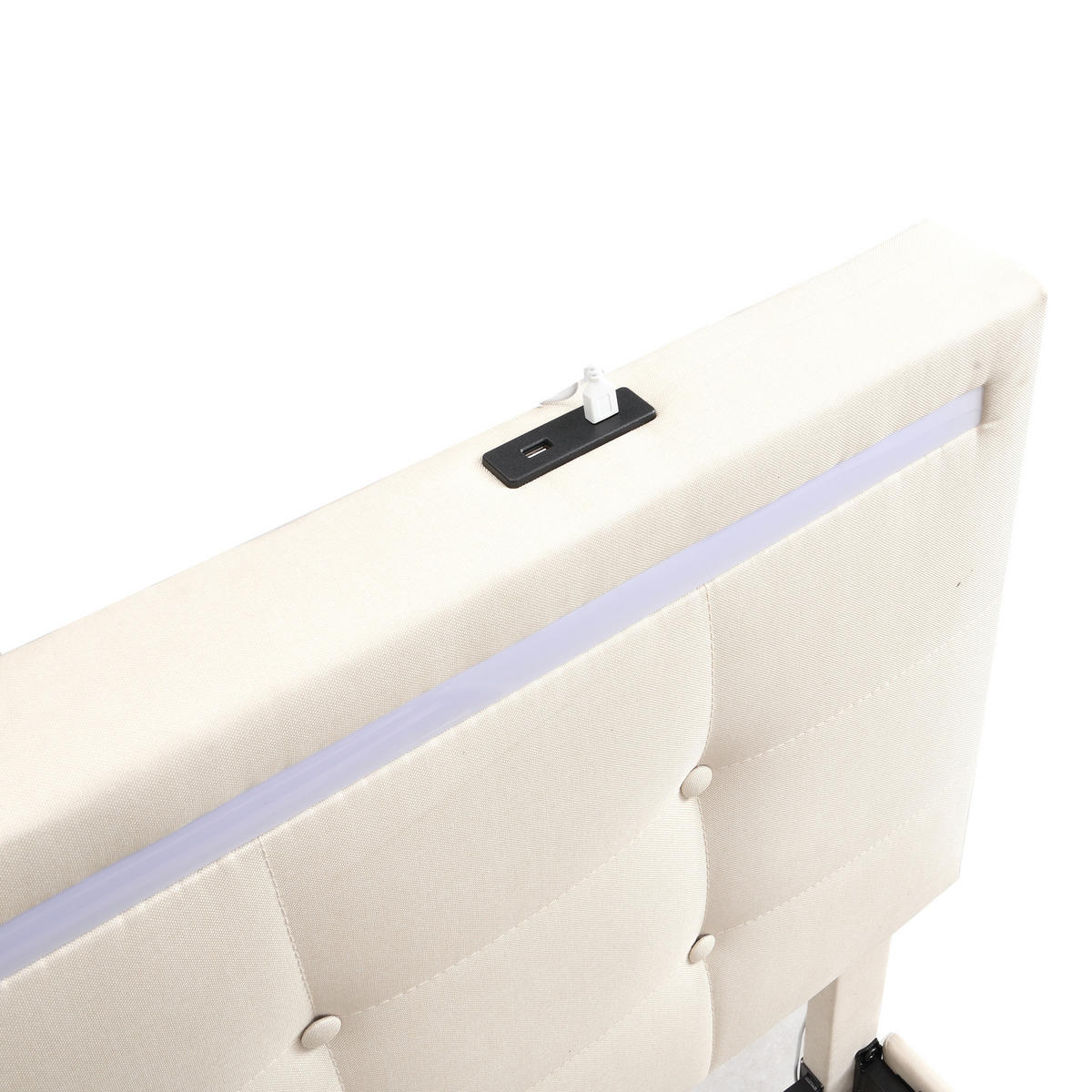 POLSTERBETT 140/200 cm DE-01161, in Beige, mit LED, 4 Schubladen und USB - Beige, Metall (140/200cm) - ComfortXL