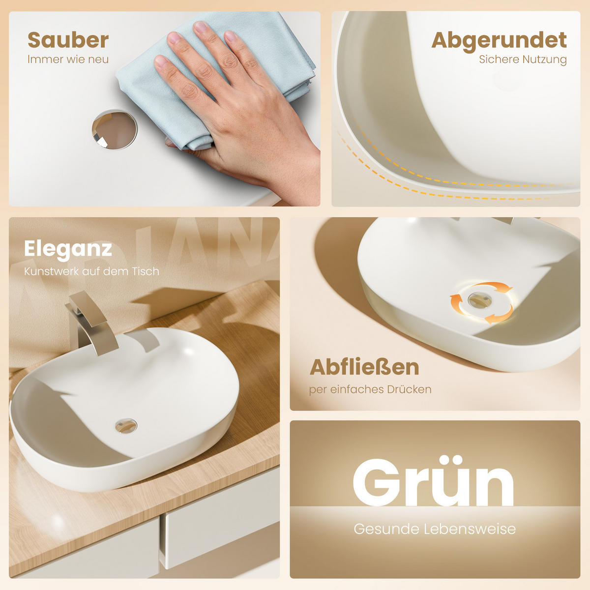 WASCHBECKEN Abgerundete Ecken Mattweiß 60/41.5/13.5 cm - Weiß, Keramik (41.5/13.5/60cm) - EMKE