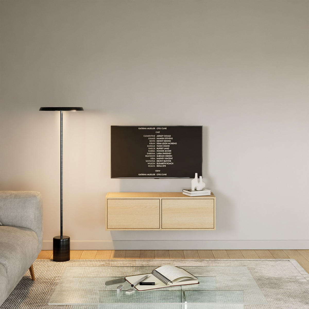 TV-LOWBOARD hängend, 2 Klappen, Eiche, 100 cm - Beige, Holzwerkstoff (100.6/30/30cm) - Selsey