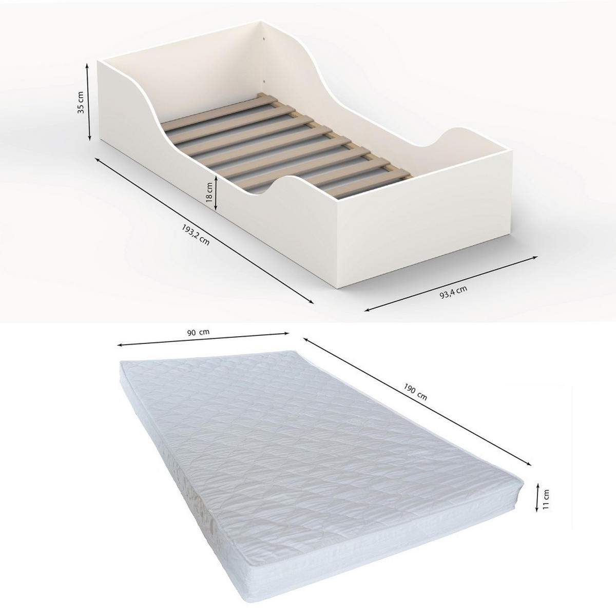 BETT 90x190 NOE + matratze + lattenrost / weiß - Weiß, Holz (90/190cm) - Weber Industries