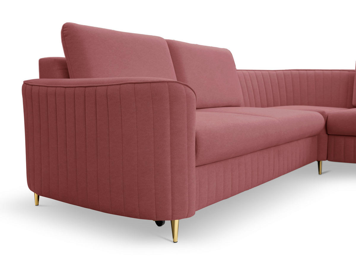 ECKSOFA VELA L-S Dunkelrot Velours-Stoff mit Schlaffunktion - Dunkelrot, Holz (251/251cm) - MASSENO
