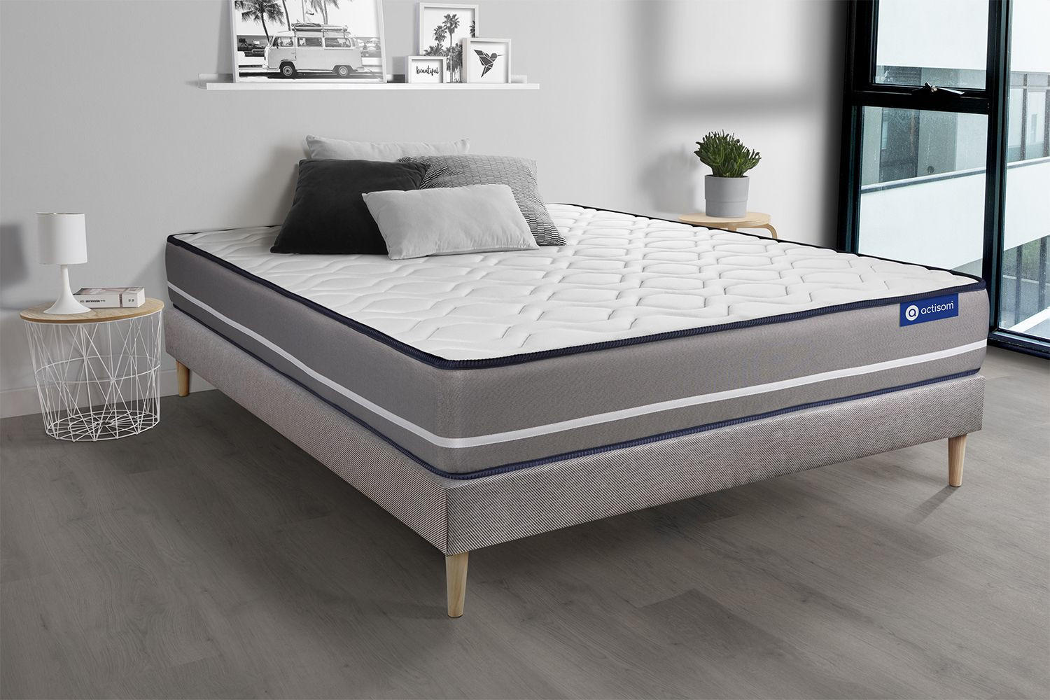 BETT Actilatex pur Latex und Memory-Schaum 180 x 200 cm h3 - Kit Bettgestell Grau - Beige/Grau, Holz (180/200cm) - ACTISOM