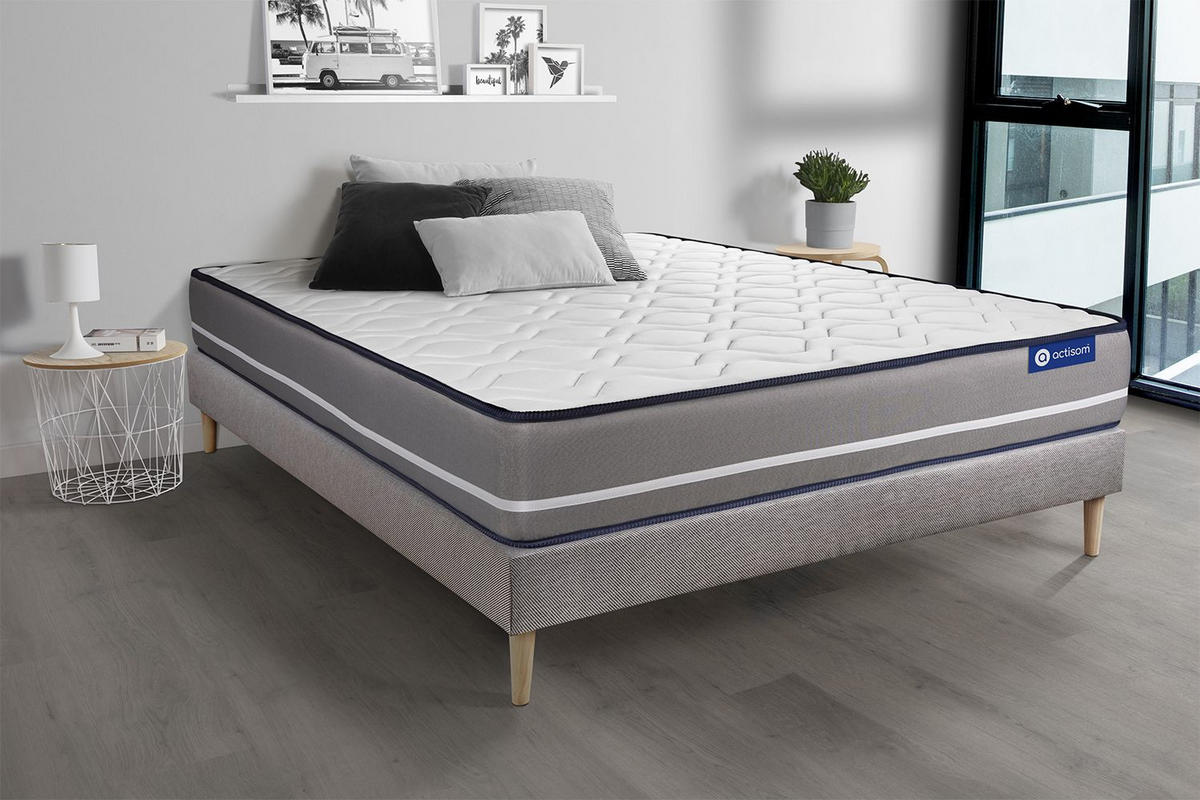 BETT Actilatex pur Latex und Memory-Schaum 180 x 200 cm h3 - Kit Bettgestell Grau - Beige/Grau, Holz (180/200cm) - ACTISOM