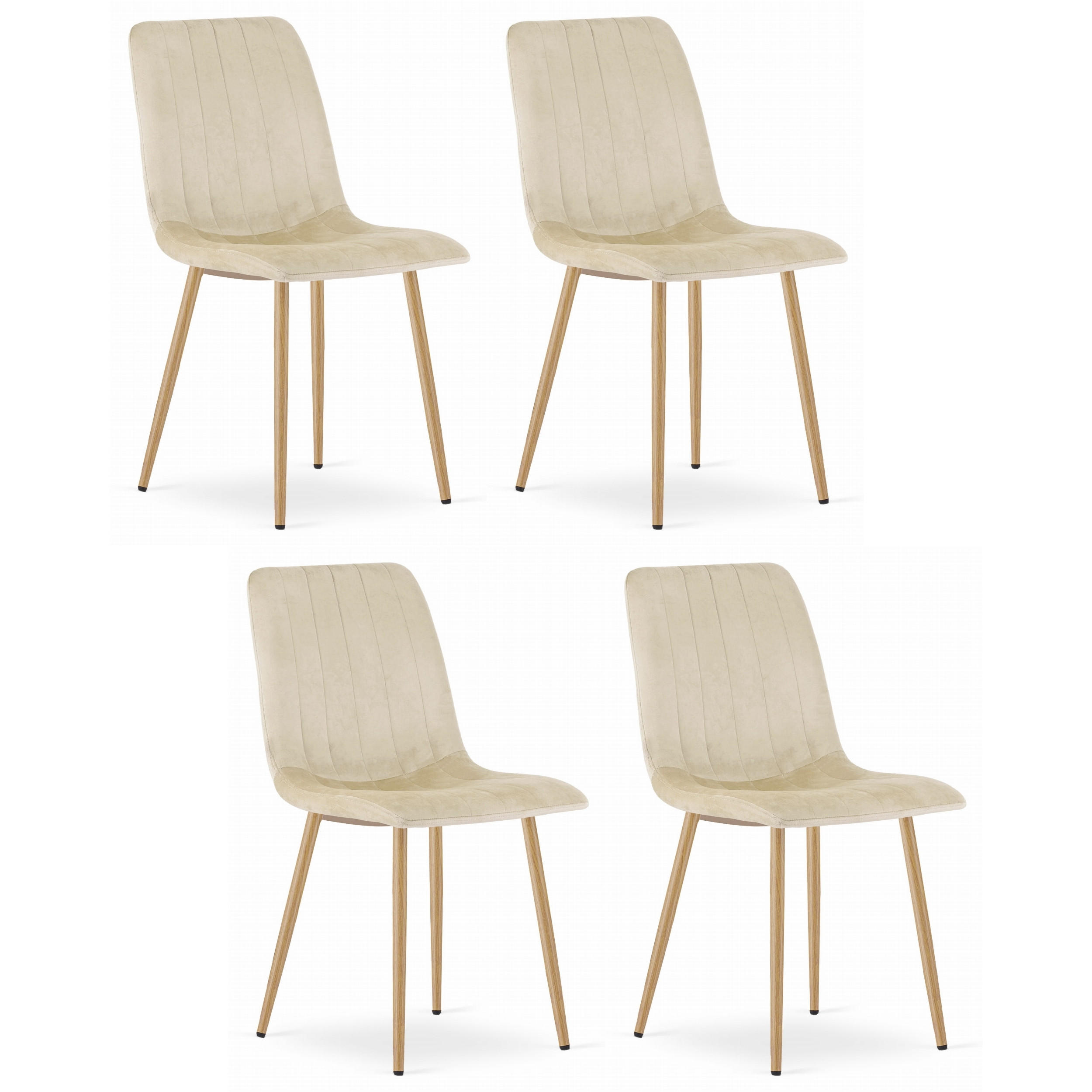 STUHL ORSARA 4-er Set, Beige, Metallbeine in Holzfarbe, mit Samtstoff gepolstert - Beige, Textil/Metall (43/90/51cm) - Komodee