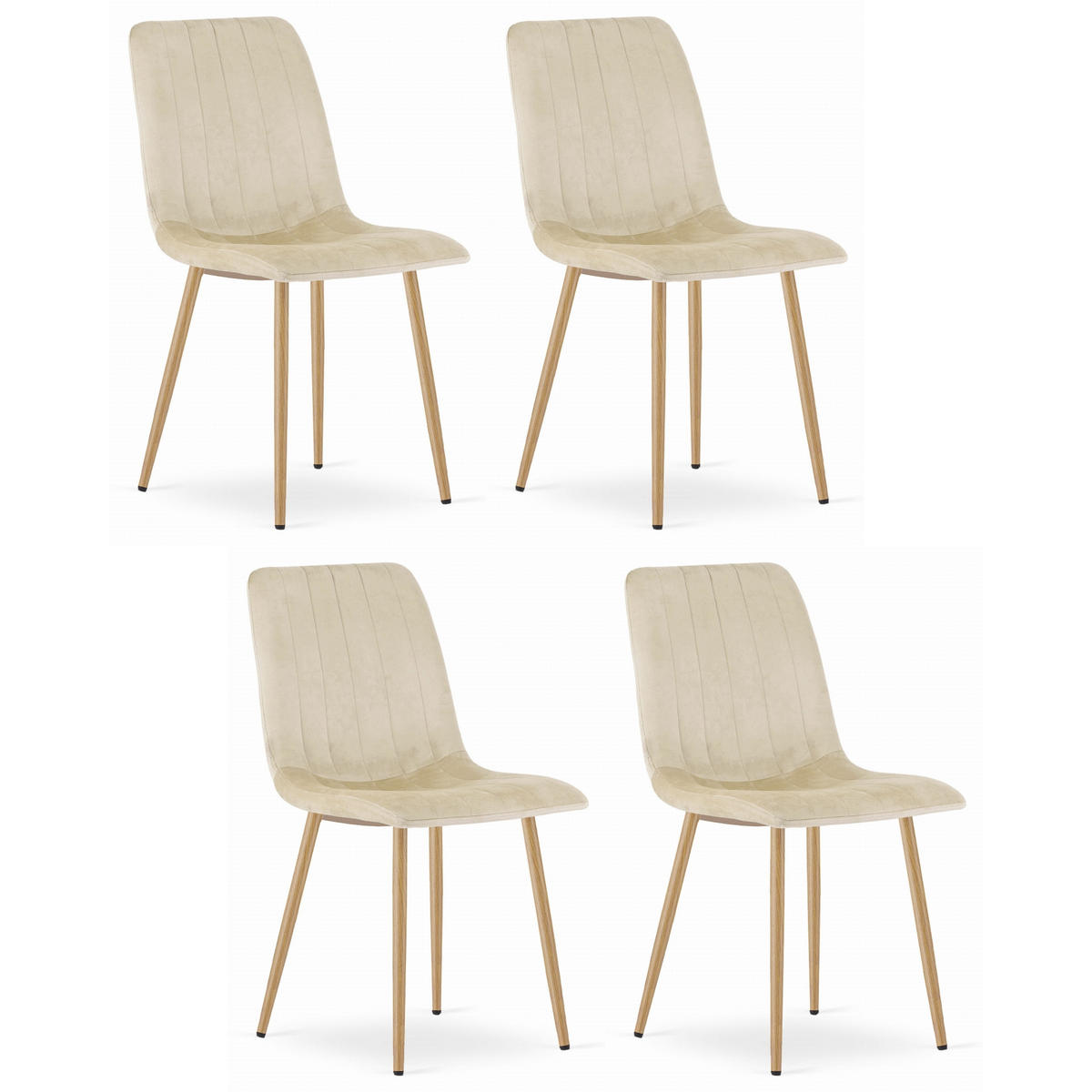 STUHL ORSARA 4-er Set, Beige, Metallbeine in Holzfarbe, mit Samtstoff gepolstert - Beige, Textil/Metall (43/90/51cm) - Komodee