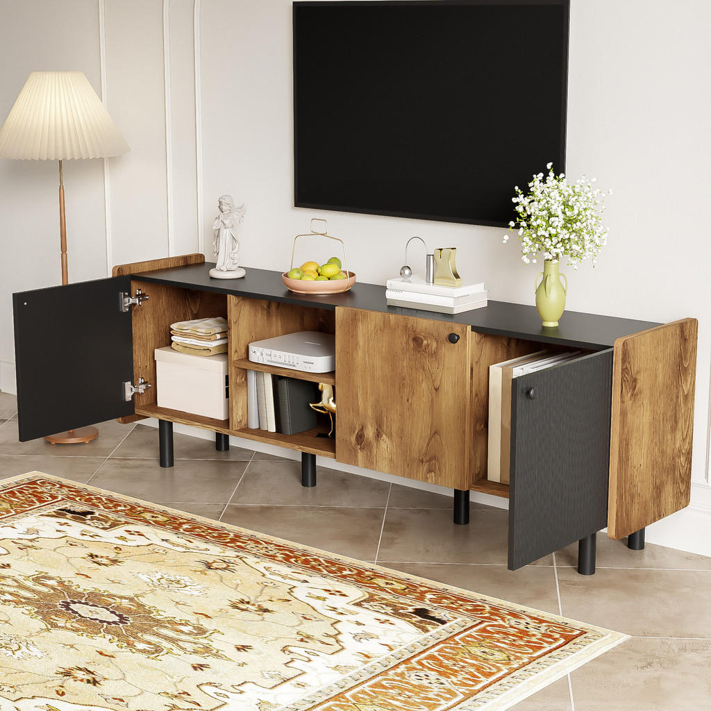 Thumbnail - Urban Meuble Tv-Möbel, Schwarz, Holzwerkstoff, Rechteckig, 40x58x160 cm, Wohnzimmer, Wohnwände, Lowboards, Lowboards ste...