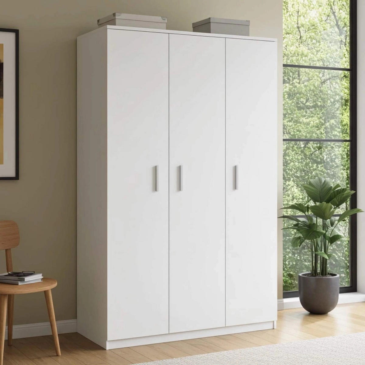 KLEIDERSCHRANK Tamiza 3-türig 135 cm breite - Silberfarben/Weiß, Holzwerkstoff/Kunststoff (135/202/65cm) - Ravio