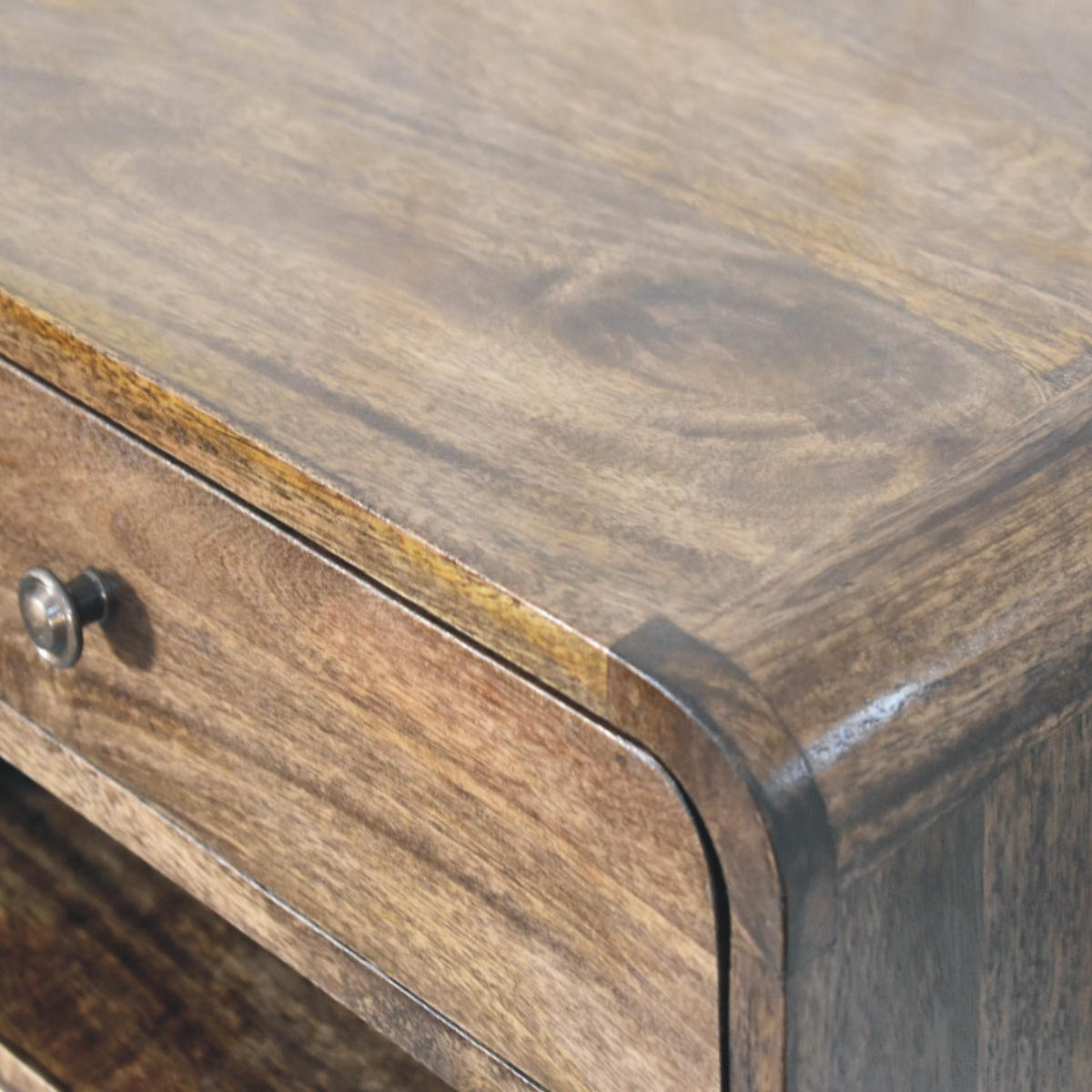 NACHTTISCH Abgerundete Kante, 1 Schublade in Braun - Dunkelbraun/Messingfarben, Holz/Metall (45/25/32cm) - Artisan Furniture