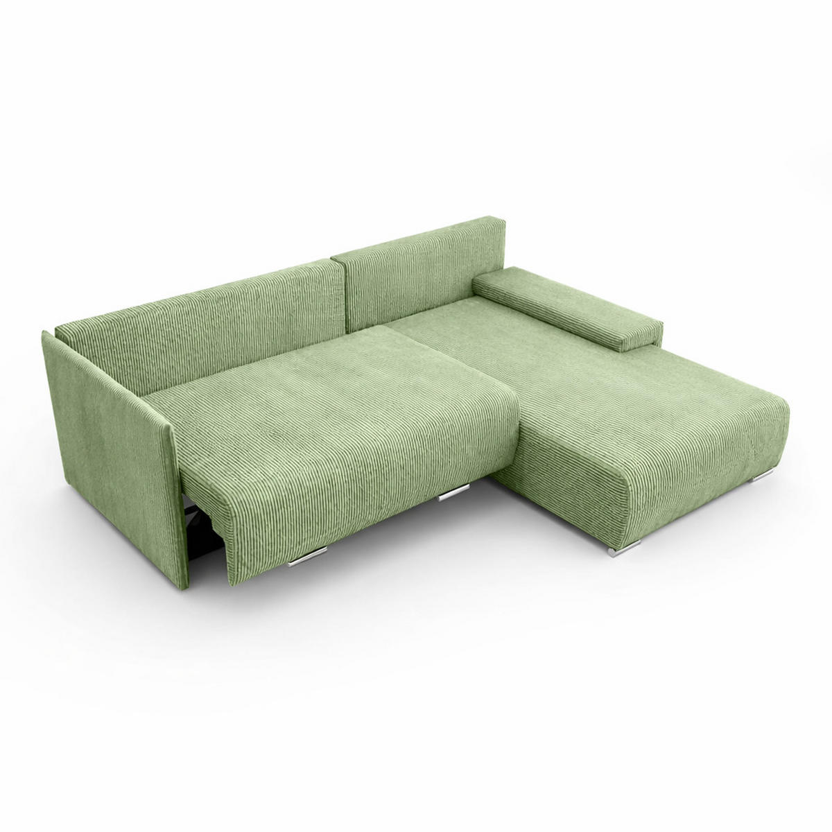 ECKSOFA L-Form Schlaffunktion Livorno Cord-Stoff Hellgrün Rechts - Chromfarben/Schwarz, Holz/Kunststoff (246/188cm) - Kaiser Möbel