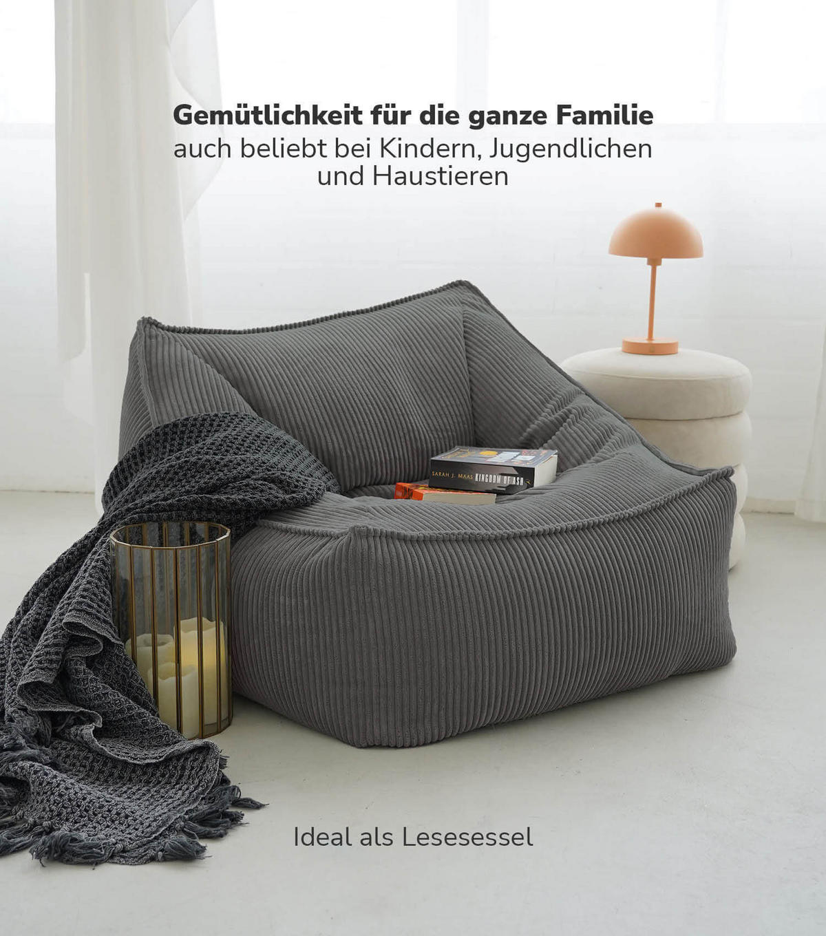SITZSACK Cord Der Lümmel - Anthrazit, Textil (73/60/83cm) - Mokebo