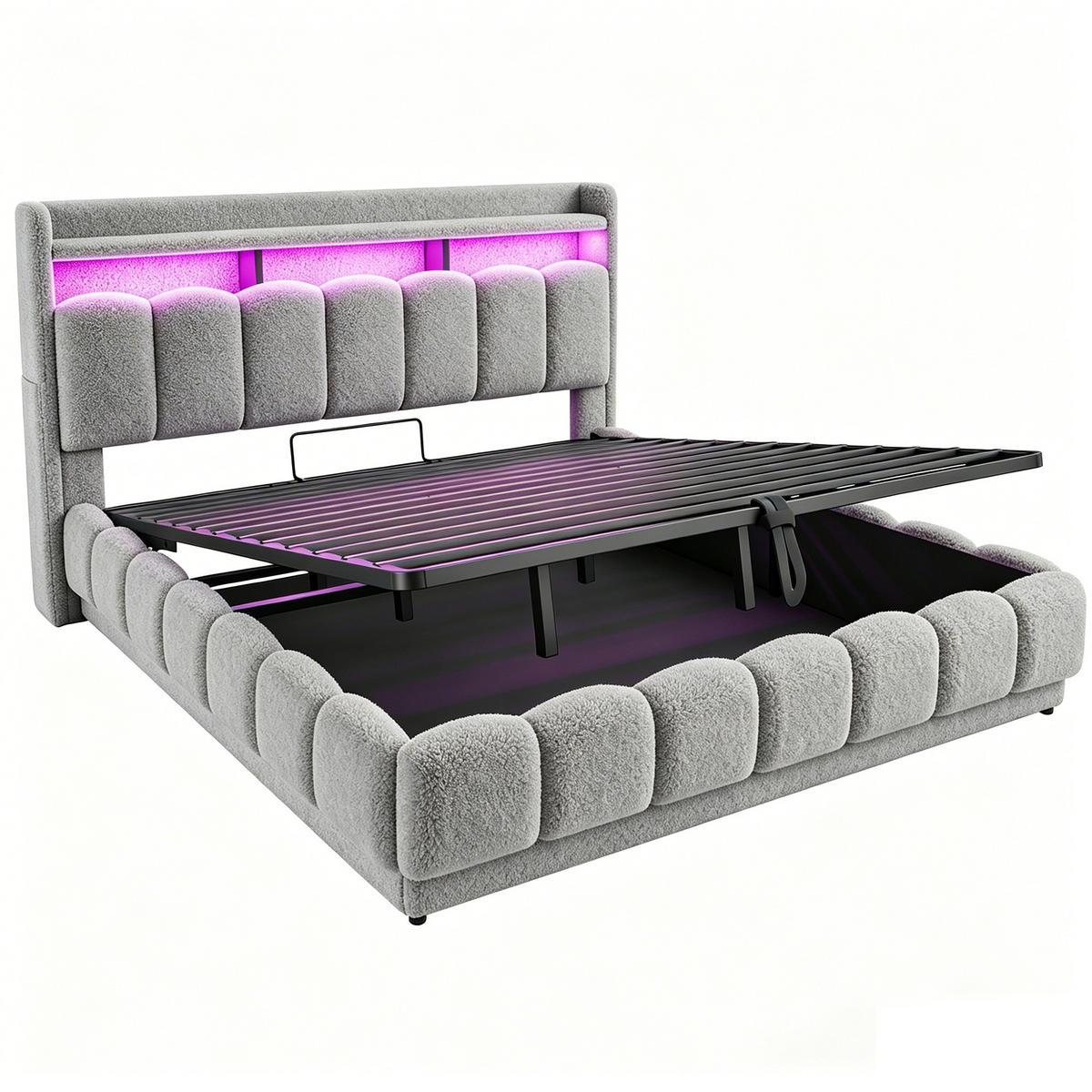 STAURAUMBETT 180/200 cm DE-32691 mit LED und Stauraum Grau - Grau, Metall (180/200cm) - ComfortXL