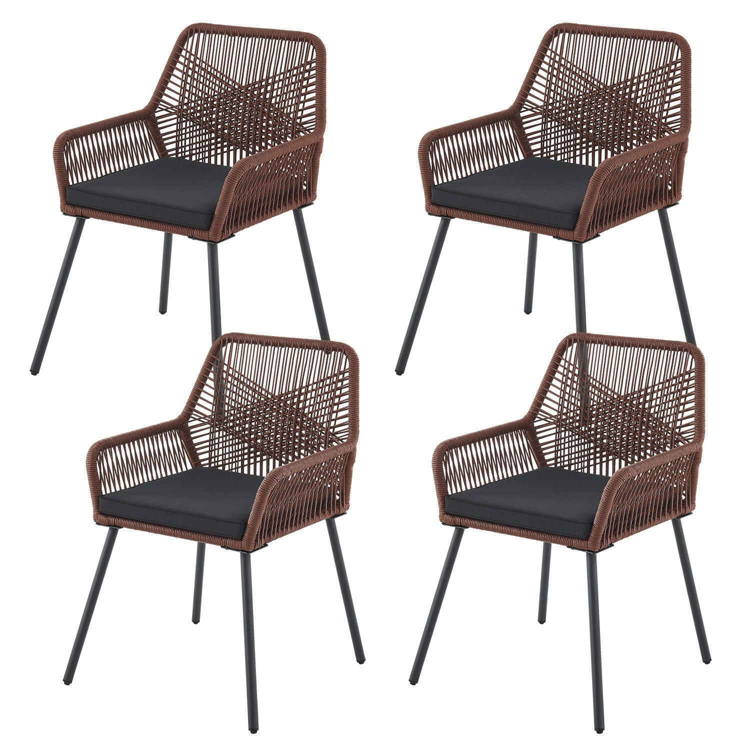 GARTENSTÜHLE Rope Kastos dunkelbraun (4er-Set) - Braun, Metall (57/86/61cm) - Juskys