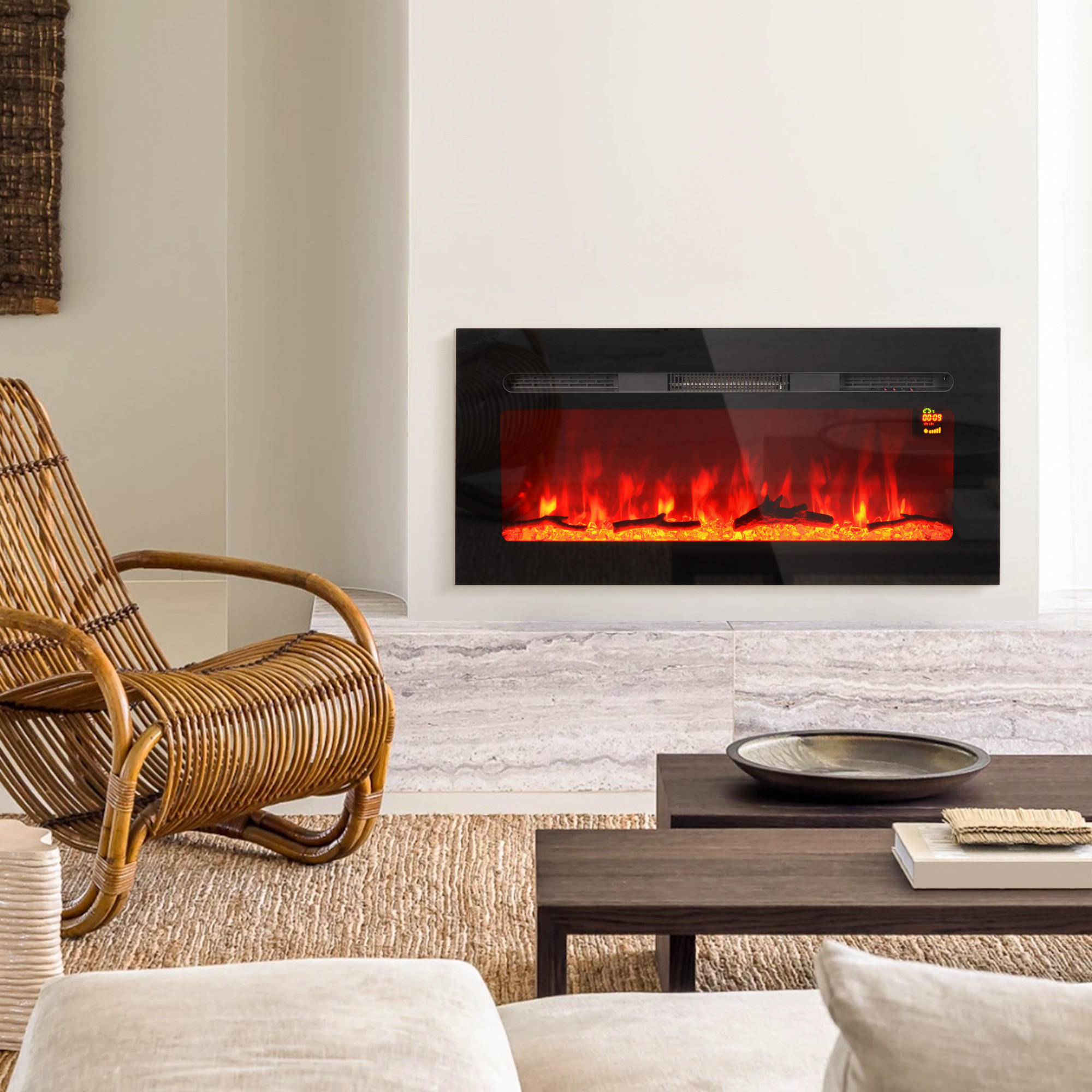 ELEKTROKAMIN mit LED Flammeneffekt,1800 W Wandkamin mit Kristalle, in 3 Farben - Schwarz, Metall (15.8/45/91.4cm) - HOMCOM
