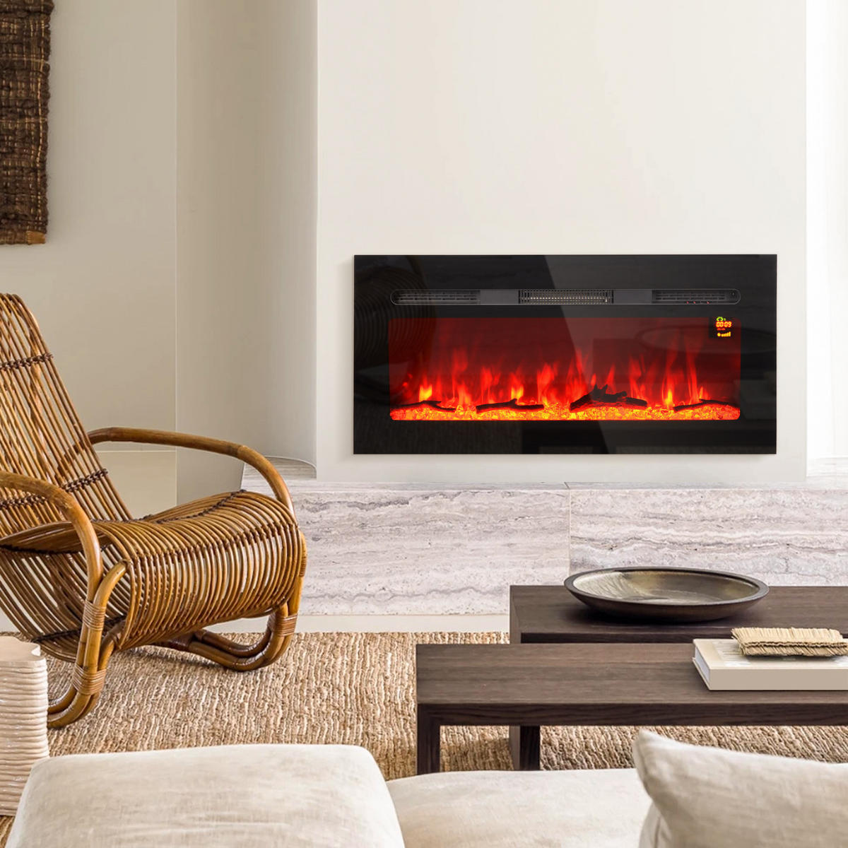 ELEKTROKAMIN mit LED Flammeneffekt,1800 W Wandkamin mit Kristalle, in 3 Farben - Schwarz, Metall (15.8/45/91.4cm) - HOMCOM