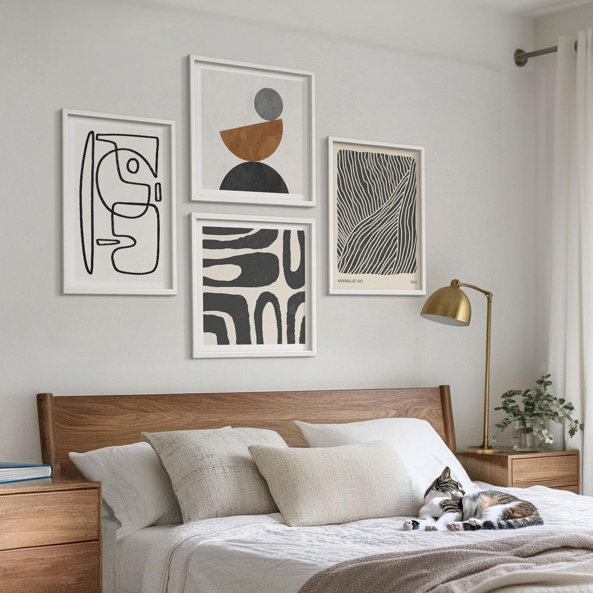 WANDBILDER 4er-Set - 50x50 cm & 40x60 cm Weißer Rahmen - Abstrakte Muster mit Linien - Weiß, Kunststoff (50/50cm) - ArtPrintCave