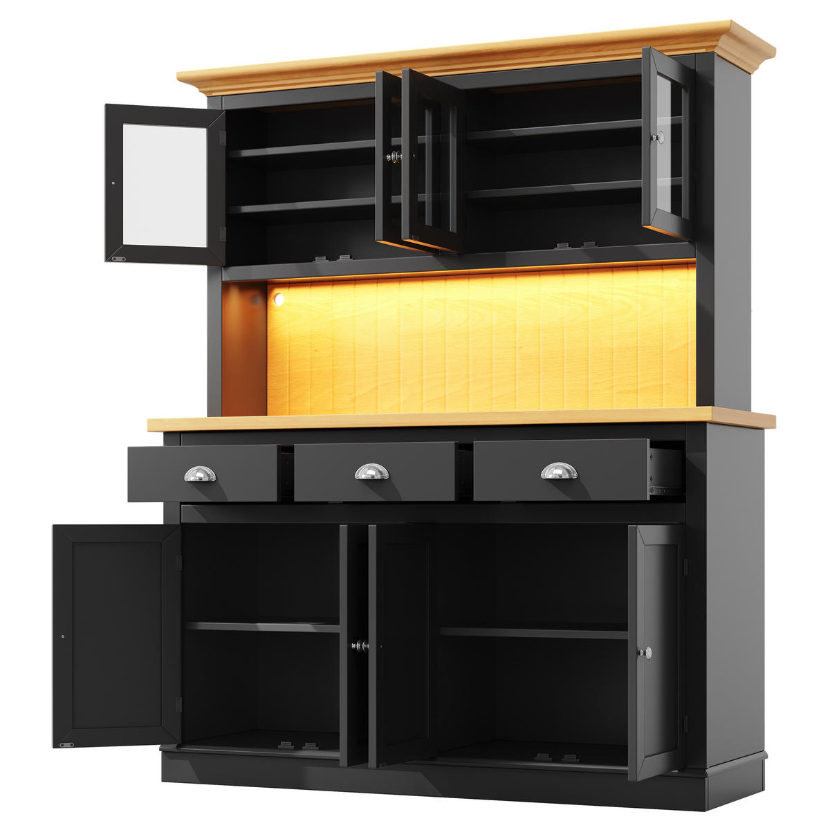 GESCHIRRSCHRANK Schwarz 140/40/180 - Schwarz, Holzwerkstoff (140/180/40cm)