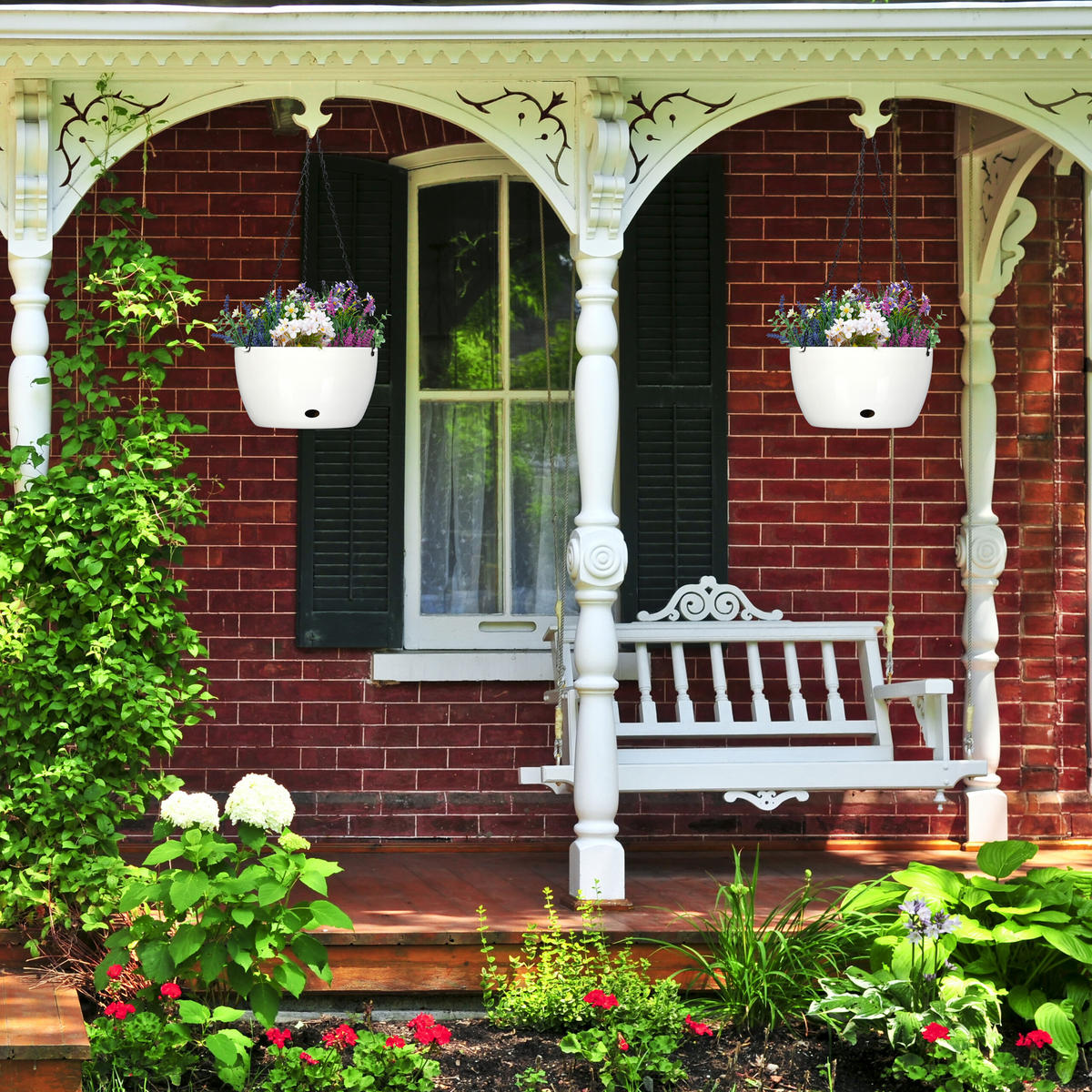 2XBLUMENAMPEL - Weiß, Kunststoff/Metall (67cm) - Relaxdays