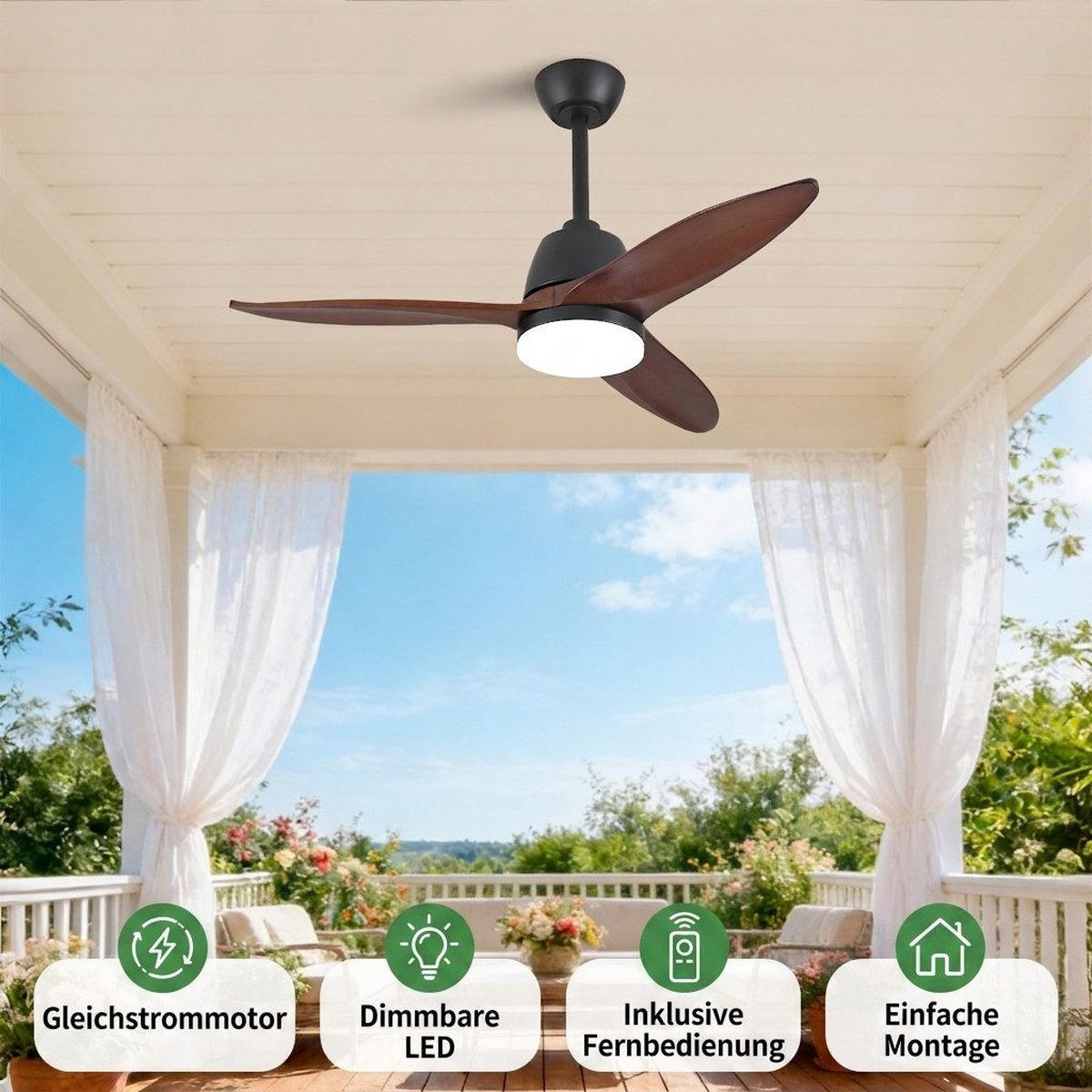 DECKENVENTILATOR mit LED-Licht 3 Farbtemperaturen Wendbar - Braun, Holzwerkstoff (107/107/46cm) - BEXEVUE