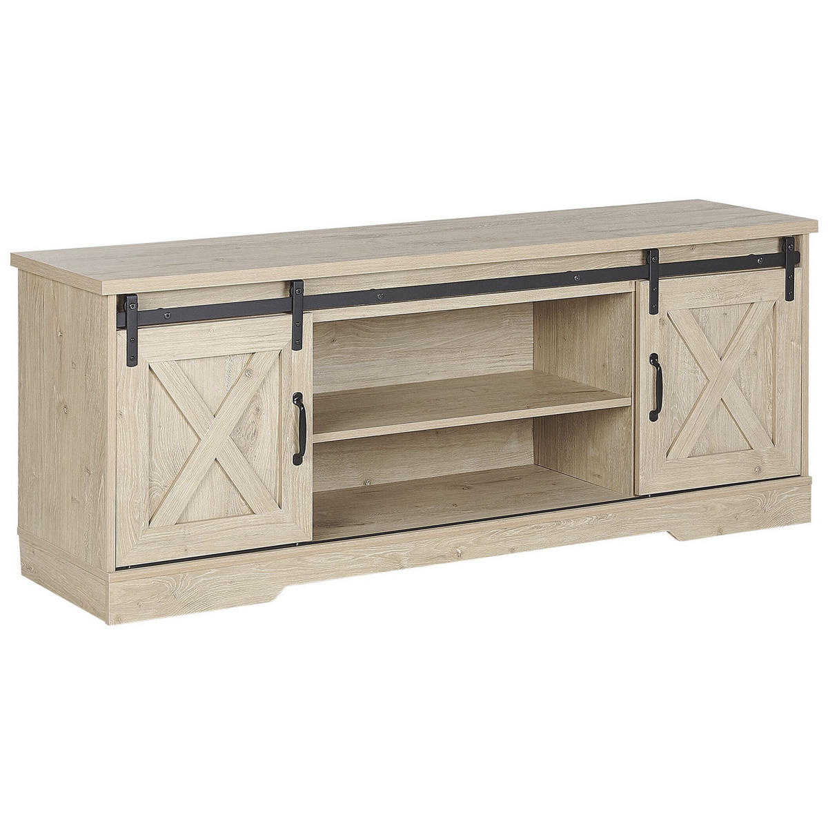 TV-MÖBEL Hellbraun, Schwarz ULAN 40/150/60 cm - Hellbraun, Holzwerkstoff (150/60/40cm) - Beliani