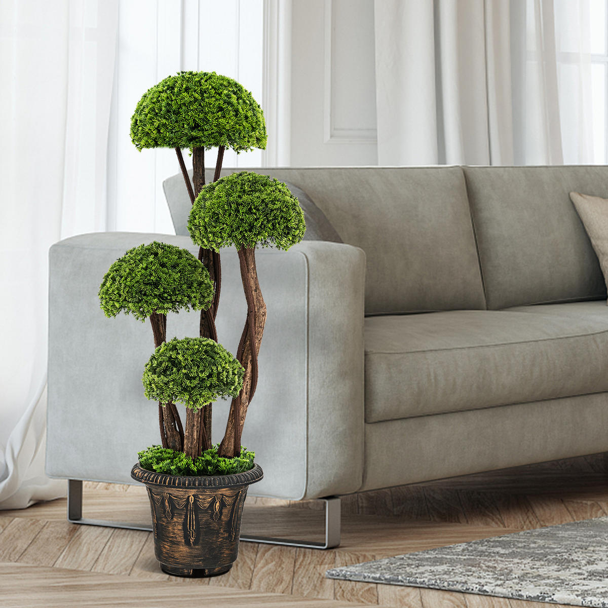 KUNSTPFLANZE mit 4 Kugeln Grün - Grün, Kunststoff (90cm) - COSTWAY