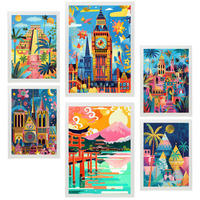 POSTER Set Mit 6 Von Mary Blair Inspirierte Luxor Big Ben Ägypten Chichen Itza Notre Dame Itsukushim A3 & A4 Weißer Rahmen - Weiß, Papier (29/3cm) - Nacnic