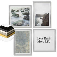 WANDBILDER 4er Set - 50x50 cm & 40x60 cm Silberner Rahmen - Grüner Marmor Melancholie - Silberfarben, Kunststoff (50/50cm) - ArtPrintCave