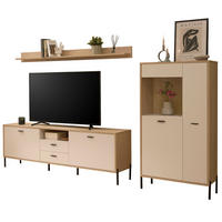 WOHNWAND Kaschmir, Eiche 285 cm 3-teilig, Wohnkombination mit Soft-Close - Kaschmir/Eichefarben, Glas/Holzwerkstoff (285/170/40cm) - Furn.Design