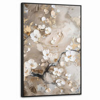 LEINWAND Bilder mit Rahmen - Blumen - Weiß - Gold - Beige - Luxus - 60x90 - Greige, Textil (60/90cm) - MuchoWow