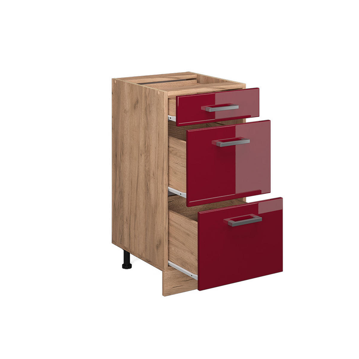 KÜCHENUNTERSCHRANK R-Line Rot Hochglanz 40 cm mit Schubladen, AP Anthrazit - Eiche Wotan/Rot, Holzwerkstoff (40/81.6/60cm) - Vicco