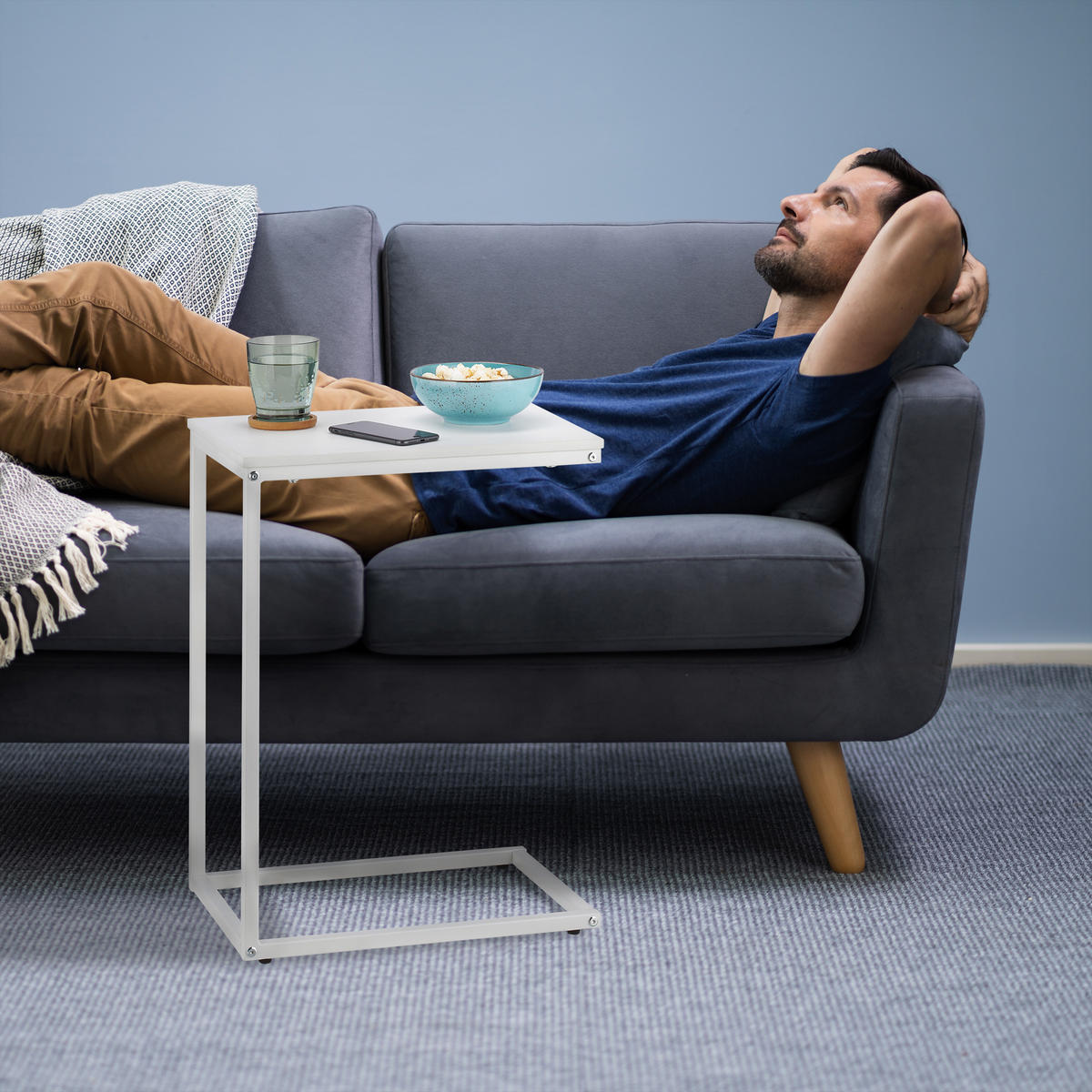 BEISTELLTISCH - Weiß, Holzwerkstoff/Metall (45/30/60cm) - Relaxdays