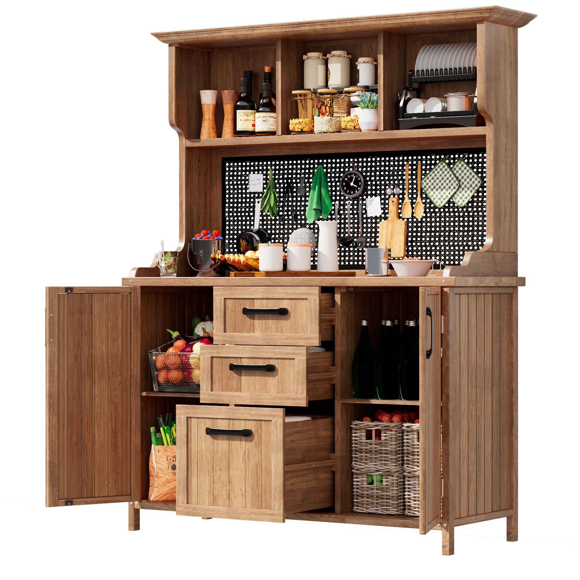 GARTENSCHRANK Holz Tanne 3 Schubladen 3 Fächer Metall Lochwand - Naturfarben, Holz (50/185/133.6cm) - FLIEKS